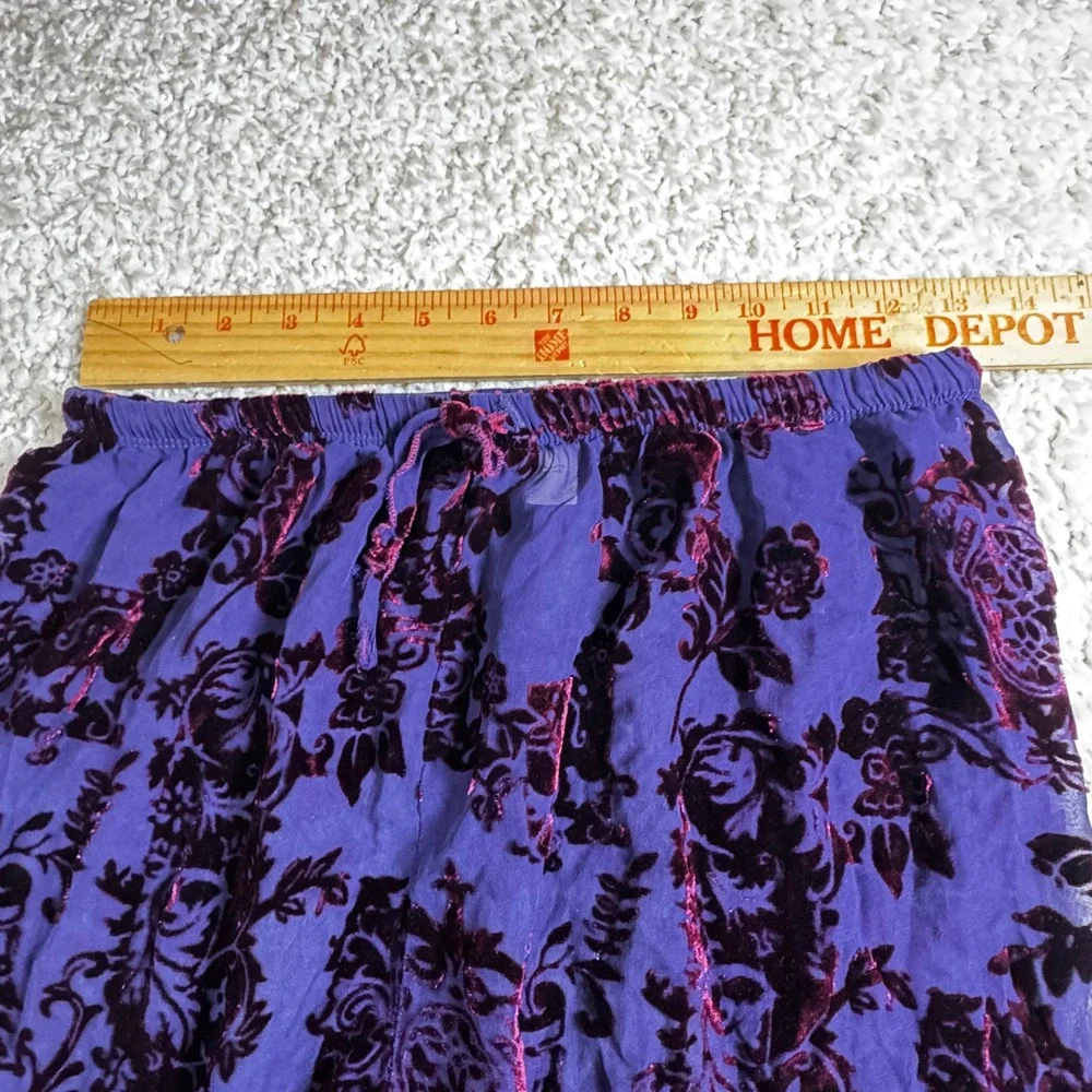 Velvet Burnout Floral Pants Set Purple Burgundy Sheer‎ Bohemian Blouse Top